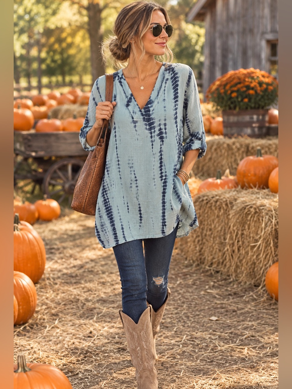 Sz L J. Jill Light Blue Tie-Dye Tunic Shirt Boho